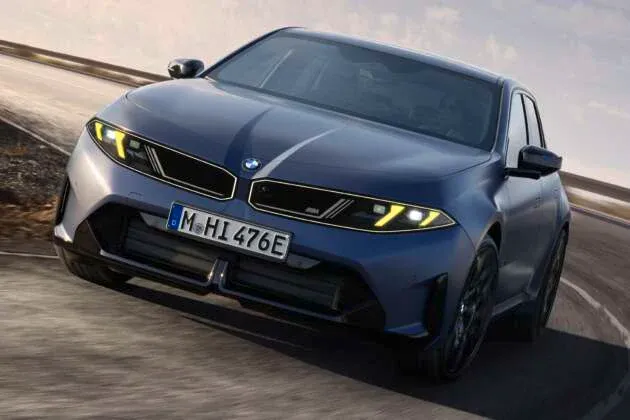 Illustration of an electric sports sedan with angular headlights