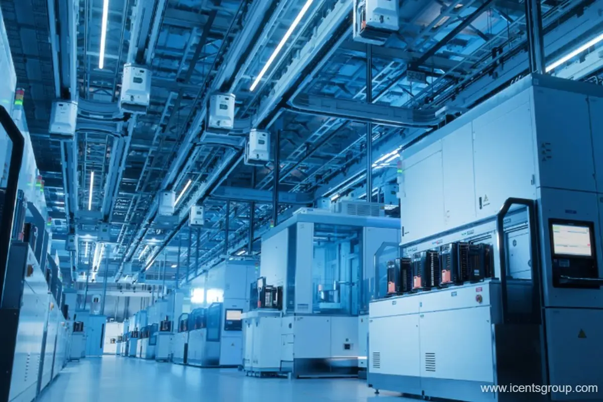 Illustration of a semiconductor wafer inside a cleanroom