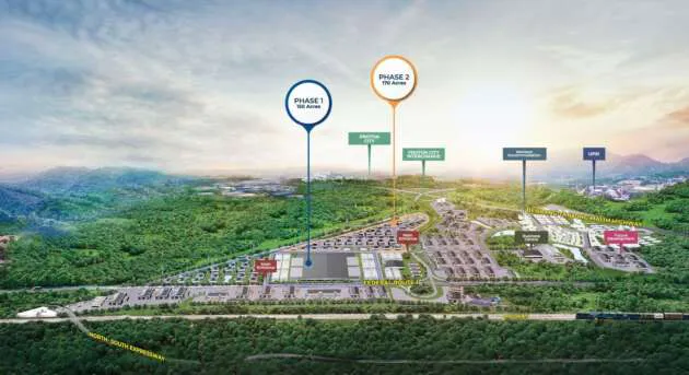 Industrial buildings and access roads at an automotive manufacturing park