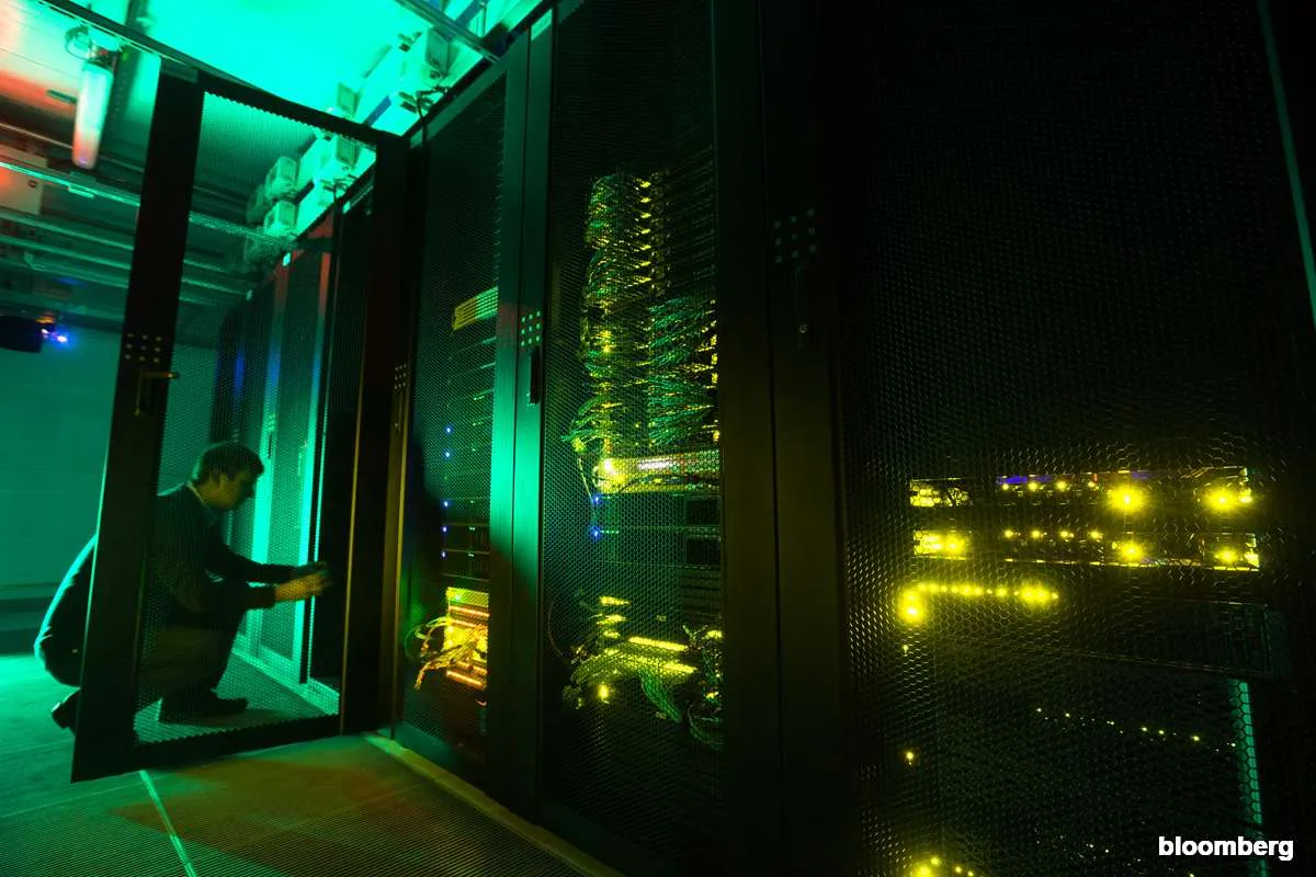 Rows of server racks inside a data centre