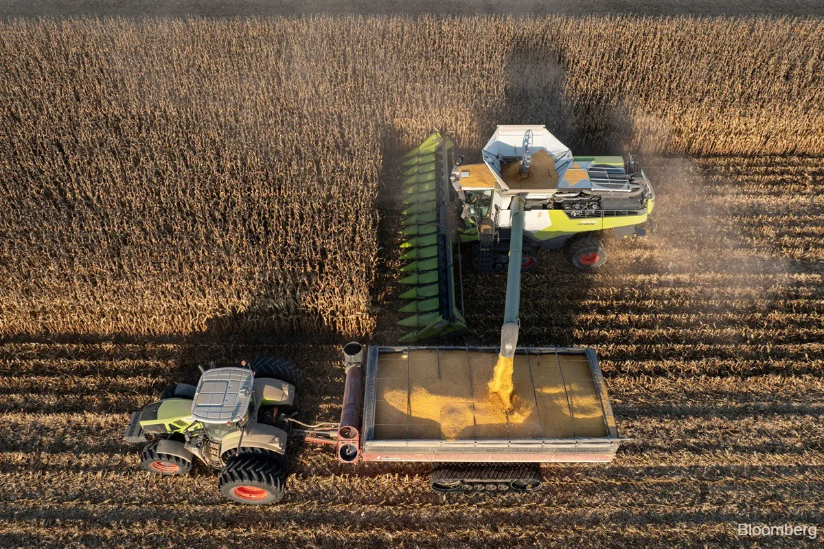 Tractor working on agricultural land