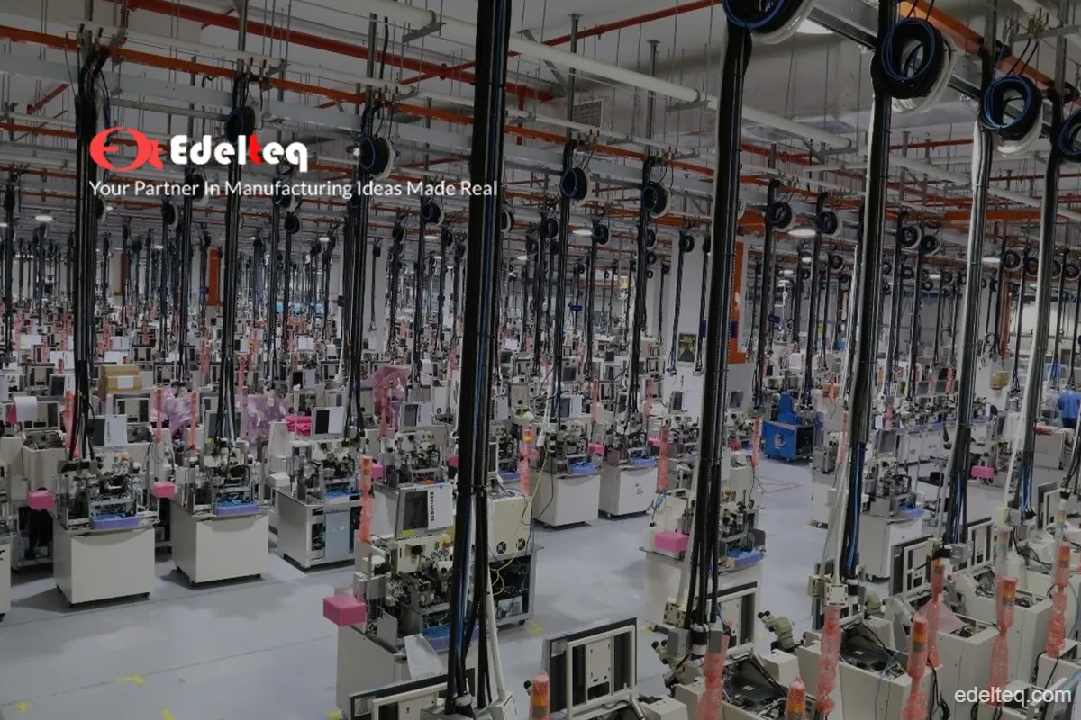 Robotic equipment and automated assembly machinery on a factory floor