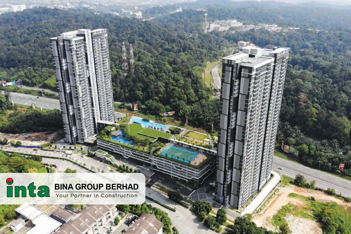 Illustration of residential apartment towers with commercial space