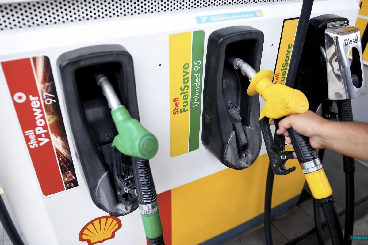 Petrol and diesel pumps at a fuel station